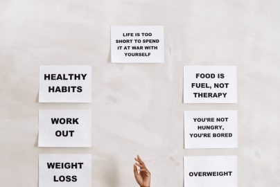 Collection of motivational quotes promoting healthy habits and mental well-being.
